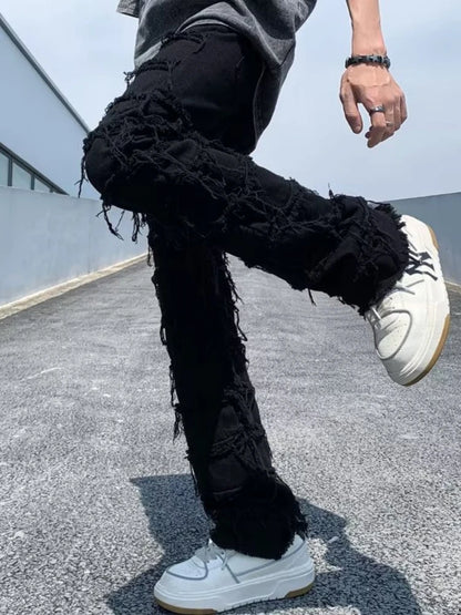 2023 men jeans Pants Hole Ripped Hip Hop Straight Vintage Denim Trousers hip-hop Retro Washed Straight Men pants y2k jeans