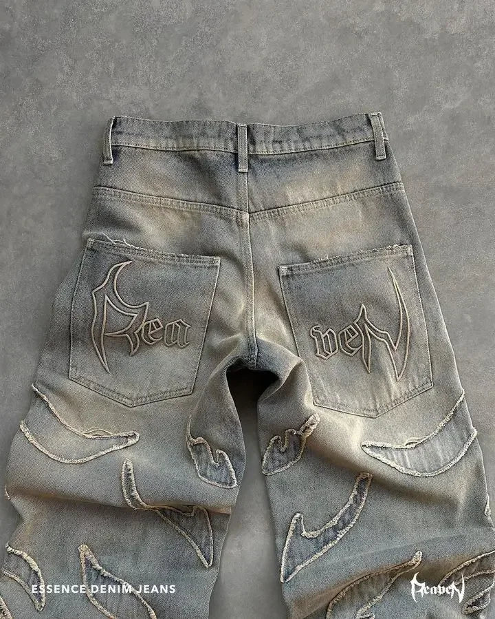 Harajuku Embroidered Retro High Waisted Wide Leg Pants Design Loose Jeans Hip Hop Punk Streetwear Jeans Y2K Men and Women Pants