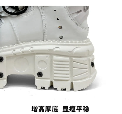 2025 Cyberpunk Heavy Metal Women's Small Height Increasing Lace-up Men Tabby Dark Goth Rock Platform Shoes 8cm