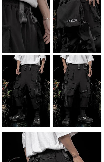 Punk Techwear Cargo Pants Big Pockets Ribbons Oversized Hip Hop Black Pants Joggers Streetwear Harajuku Loose Harem Trousers