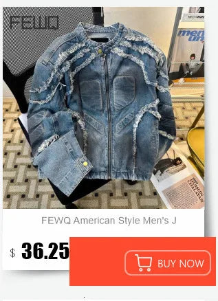 FEWQ High Street Men's PU Leather Jackets Stand Collar Shoulder Pads Dirty-dying Contrast Color Loose Male Short Coats 24K5621