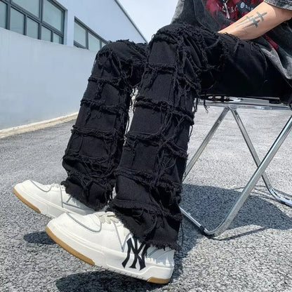 2023 men jeans Pants Hole Ripped Hip Hop Straight Vintage Denim Trousers hip-hop Retro Washed Straight Men pants y2k jeans