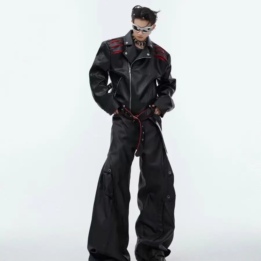 Niche Deconstruction Design Short PU Leather Clothing Heavy Industry Stitching Advanced Motorcycle Jacket