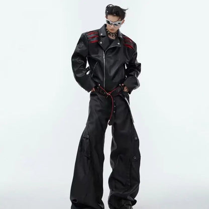 Niche Deconstruction Design Short PU Leather Clothing Heavy Industry Stitching Advanced Motorcycle Jacket