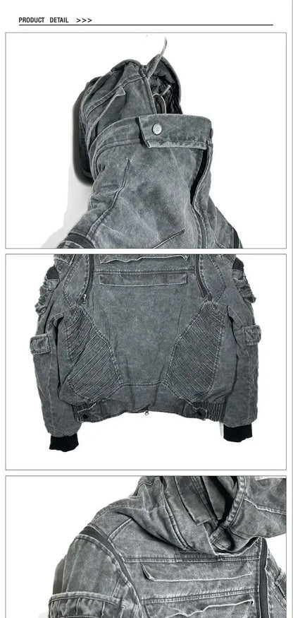 HKSH Autumn Winter Men's Tide Punk Dark Deconstruction Vintage 3D Pockets Techwear High Sense Hooded Cotton Padded Jacket HK3329