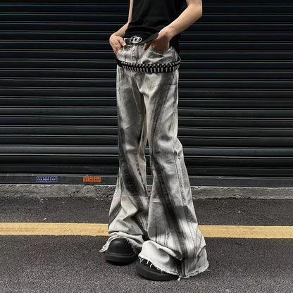 Hip Hop Men's Y2k Harajuku Contrast Color Gradient Flared Denim Trousers Retro Fashion Casual Trend High Street Men's Bottoms
