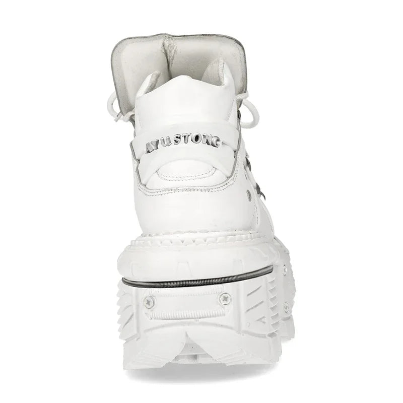 Fashion Women Motorcycle Boots Punk Thick Heel Height 8CM Flat Platform Goth Ankle Rock Boots Metal Decor Casual Sneakers