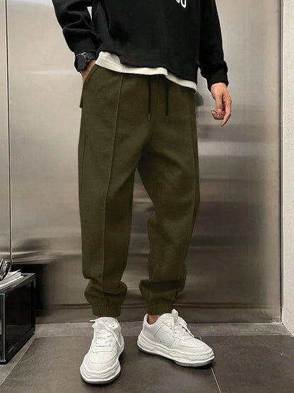 Men's Hip Hop Loose Fit Jogger Pants 2025 Thick Warm Fleece Sweatpants with Drawstring Elastic Cuffs for Casual Streetwear