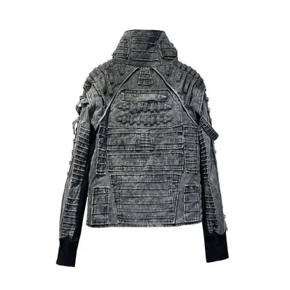 HKSH Spring Autumn Men Punk Waste Land Pleated Asymmetric Loop Vintage Washed Cotton Jacket Techwear Dark Motorcycle Coat HK4372