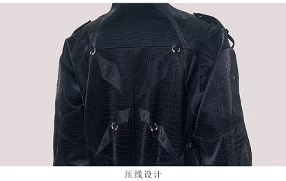 Mauroicardi Autumn Short Color Block Crocodile Print Faux Leather Jacket Men Stand Collar Luxury Designer Punk Style Emo Clothes