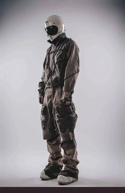 HKSH Spring Autumn New Men's Tide Punk Splice Jackets Split Burr Washed Retro Waste Land Chic Coat Dark Cotton Streetwear HK2418