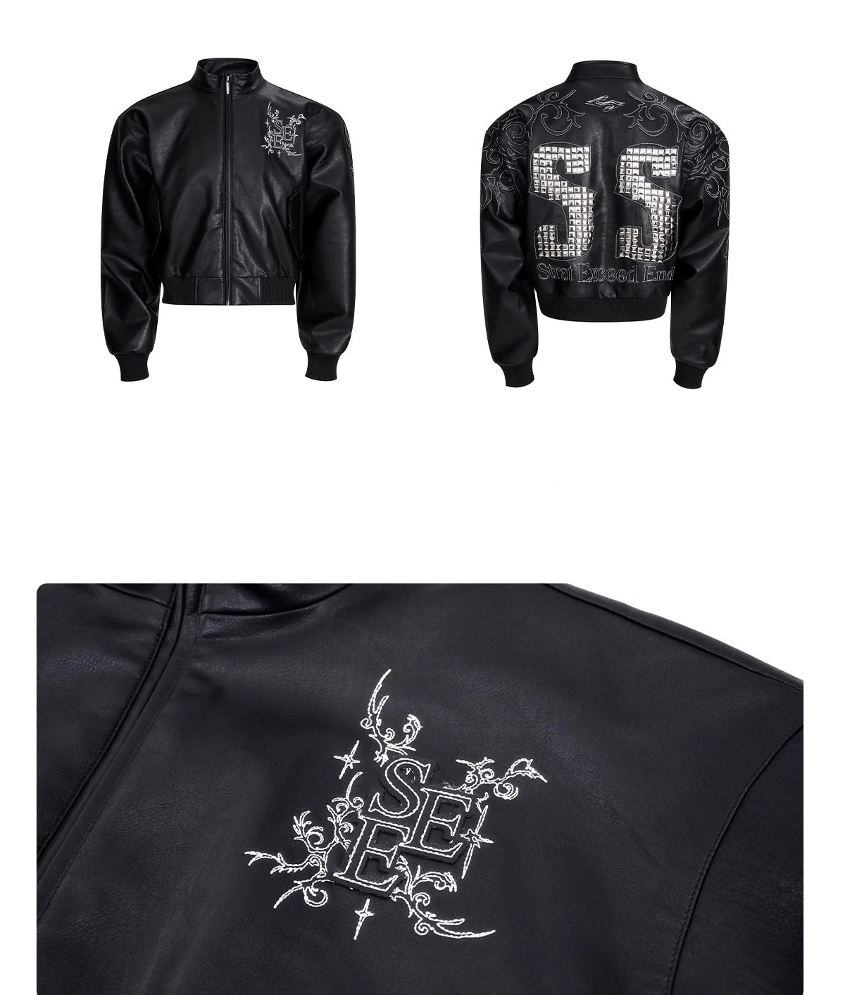 Motorcycle Style Black Short PU Leather Jacket Metal Letter Embroidered Leather Coat Men