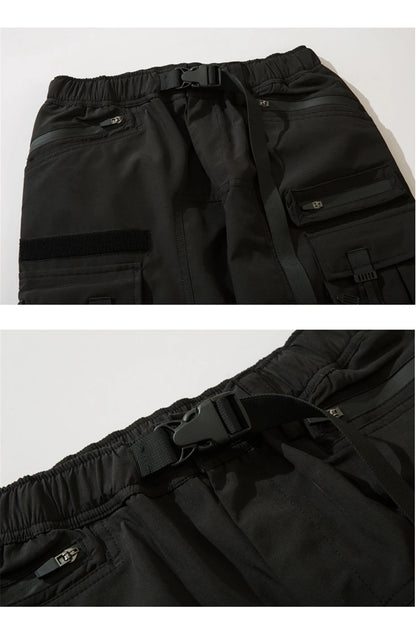 Hip Hop Tactical Cargo Pants Men Ribbons Joggers Trousers 2023 Spring Functional Elastic Waist Fahsion Streetwear Pant