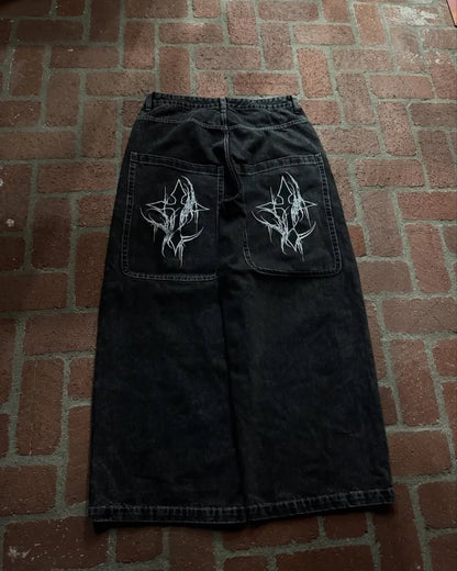 Gothic Harajuku Retro Streetwear Trousers Vintage High Street Baggy Y2K Jeans Women Hip-hop Punk High Waist Wide-leg Pants Men