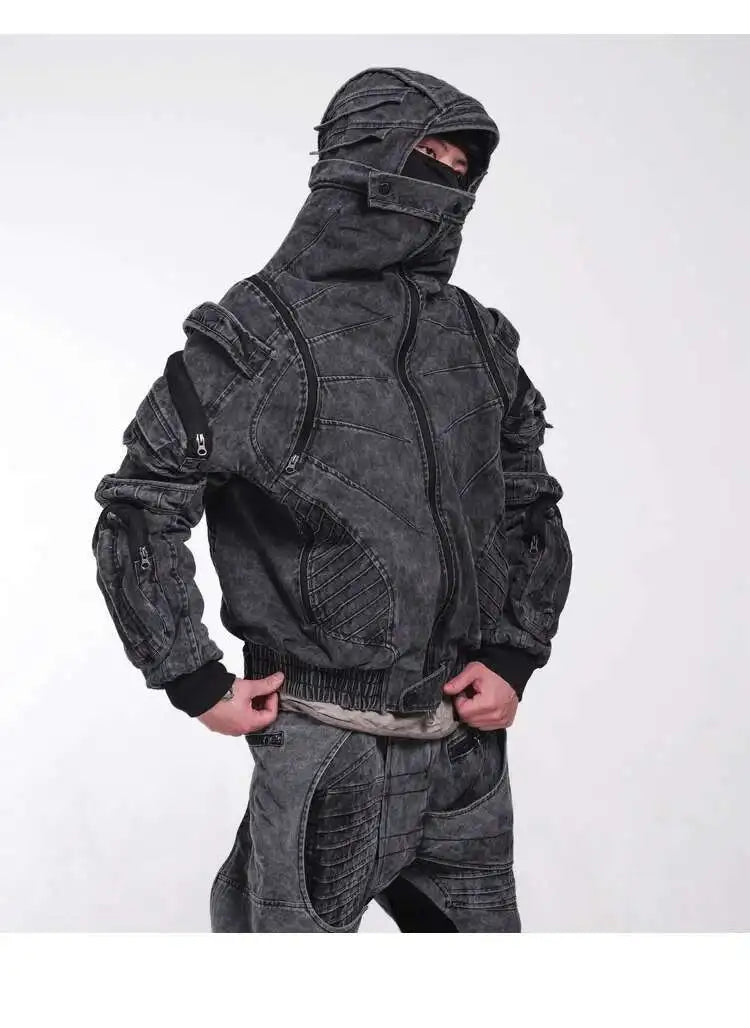 HKSH Autumn Winter Men's Tide Punk Dark Deconstruction Vintage 3D Pockets Techwear High Sense Hooded Cotton Padded Jacket HK3329