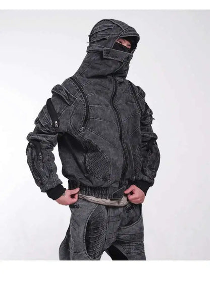 HKSH Autumn Winter Men's Tide Punk Dark Deconstruction Vintage 3D Pockets Techwear High Sense Hooded Cotton Padded Jacket HK3329