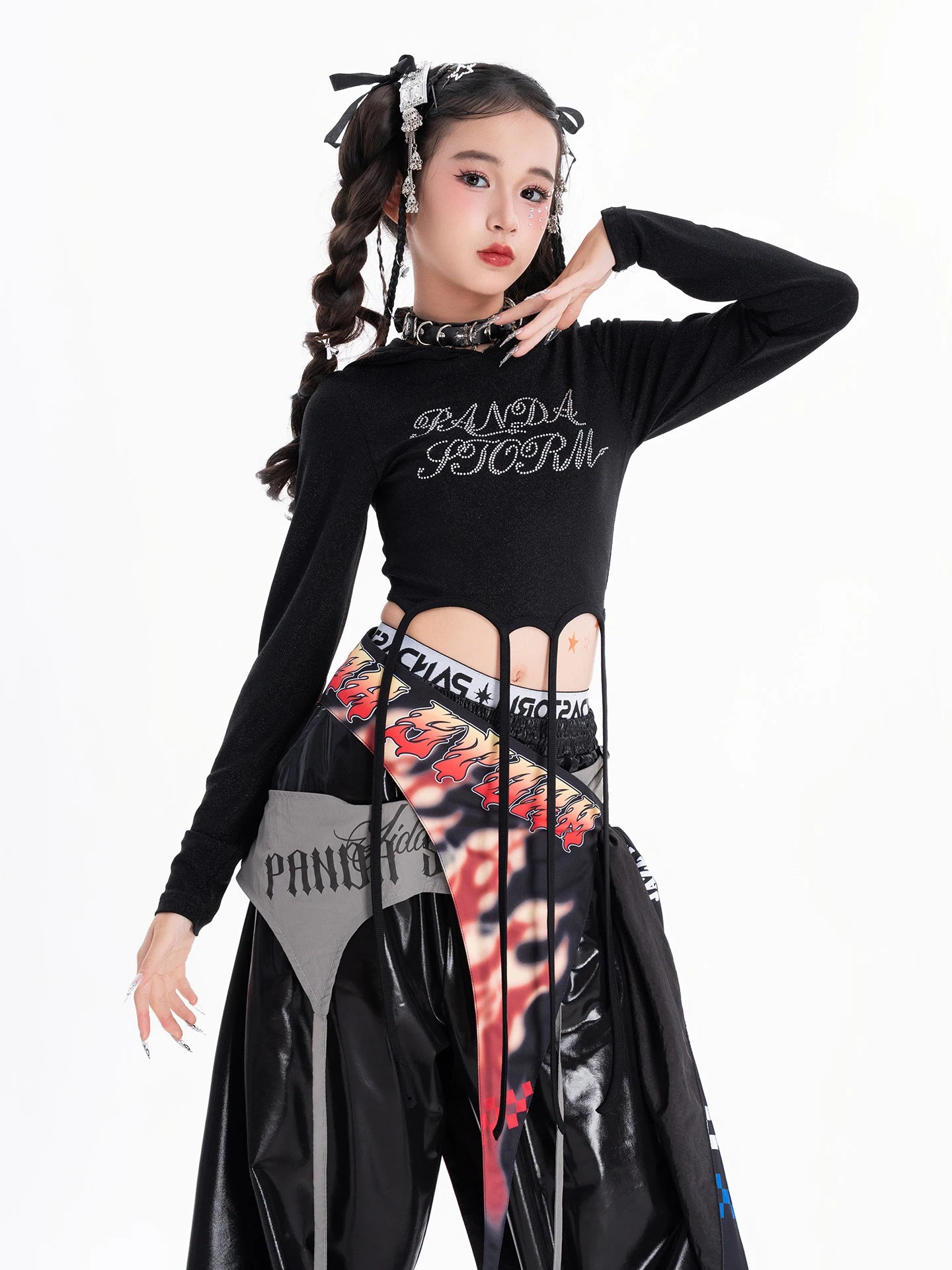 Fashion Girls Hip Hop Dance Clothing Long Sleeves Tops Baggy Pants Kids Jazz Kpop Performance Costume Street Dance Wear BL17513