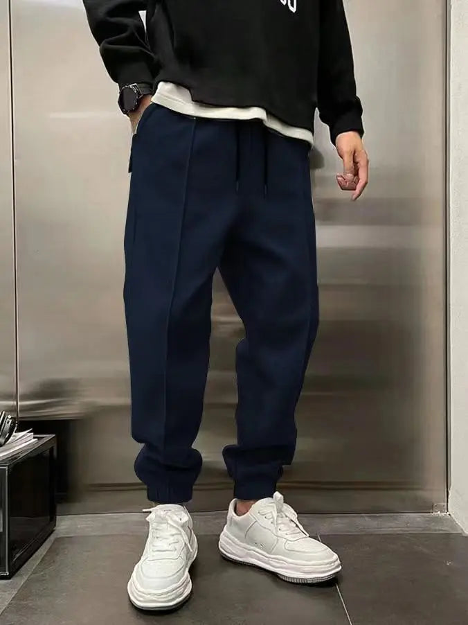 Men's Hip Hop Loose Fit Jogger Pants 2025 Thick Warm Fleece Sweatpants with Drawstring Elastic Cuffs for Casual Streetwear
