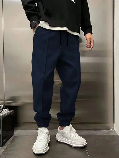 Men's Hip Hop Loose Fit Jogger Pants 2025 Thick Warm Fleece Sweatpants with Drawstring Elastic Cuffs for Casual Streetwear