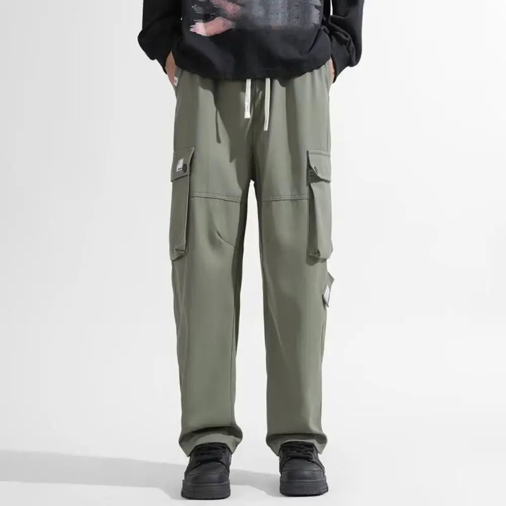 Hip Hop Pants Drawstring Wide Leg Sweatpants Y2K Oversized Baggy Cargo Pants Multi-pockets Loose Men Joggers Trousers Sports