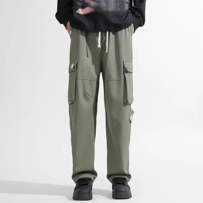 Hip Hop Pants Drawstring Wide Leg Sweatpants Y2K Oversized Baggy Cargo Pants Multi-pockets Loose Men Joggers Trousers Sports
