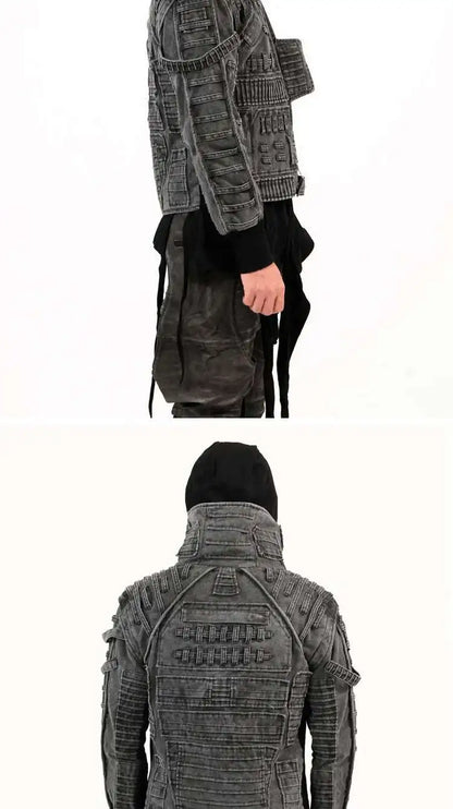 HKSH Spring Autumn Men Punk Waste Land Pleated Asymmetric Loop Vintage Washed Cotton Jacket Techwear Dark Motorcycle Coat HK4372