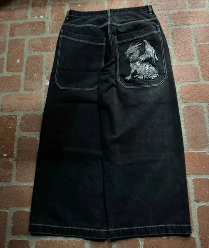 Gothic Harajuku Retro Streetwear Trousers Vintage High Street Baggy Y2K Jeans Women Hip-hop Punk High Waist Wide-leg Pants Men