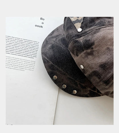 Y2K Personalized Star Sticker Rivet Design Berets Caps for Women Spring and Autumn Fashion Versatile Retro Tie-dye Newsboy Hats
