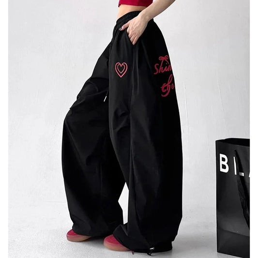 Jazz Dance Black Pants Women High Waisted Harajuku Y2K American Trousers Street Embroidered Vintage Solid Lazy Hiphop Pants