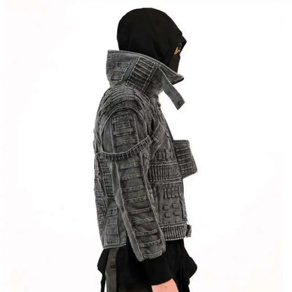 HKSH Spring Autumn Men Punk Waste Land Pleated Asymmetric Loop Vintage Washed Cotton Jacket Techwear Dark Motorcycle Coat HK4372