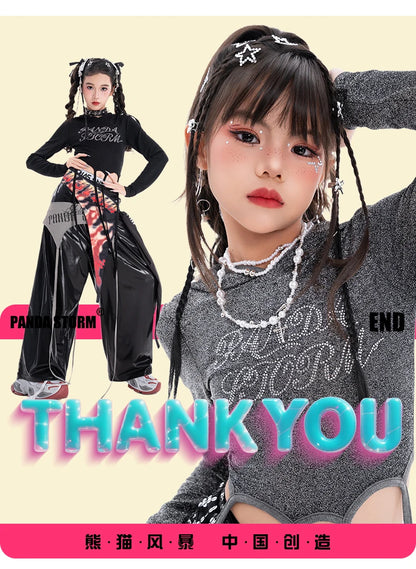 Fashion Girls Hip Hop Dance Clothing Long Sleeves Tops Baggy Pants Kids Jazz Kpop Performance Costume Street Dance Wear BL17513