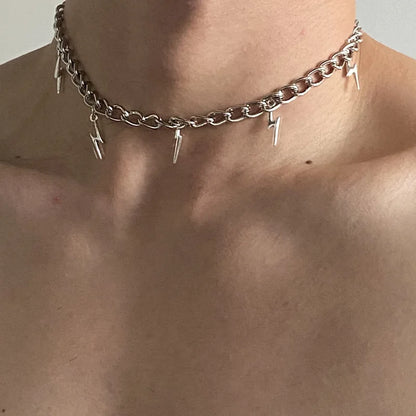 Punk Hip Hop Metal Rivet Pointed Choker Necklace for Women Men Gothic Silver Color Cross Clavicle Chain Necklace Y2K Jewelry