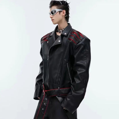 Niche Deconstruction Design Short PU Leather Clothing Heavy Industry Stitching Advanced Motorcycle Jacket