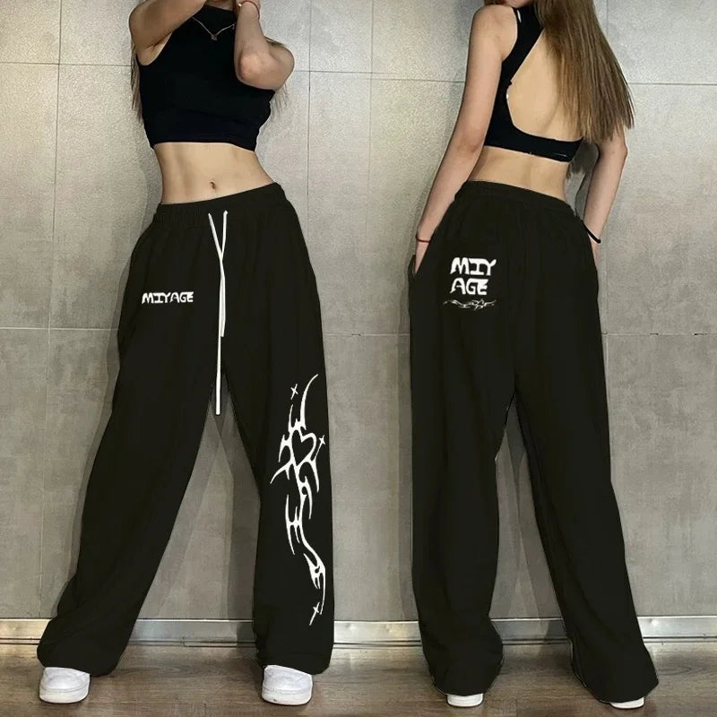 Hip Hop Women Casual Dance Sweatpants Spring Autumn Streetwear Fashion Elastic High Waist Loose Cotton Jogging Sports Trousers