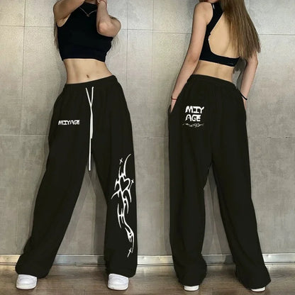 Hip Hop Women Casual Dance Sweatpants Spring Autumn Streetwear Fashion Elastic High Waist Loose Cotton Jogging Sports Trousers