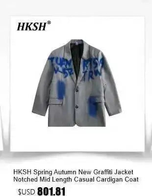 HKSH Spring Autumn New Men's Tide Punk Splice Jackets Split Burr Washed Retro Waste Land Chic Coat Dark Cotton Streetwear HK2418