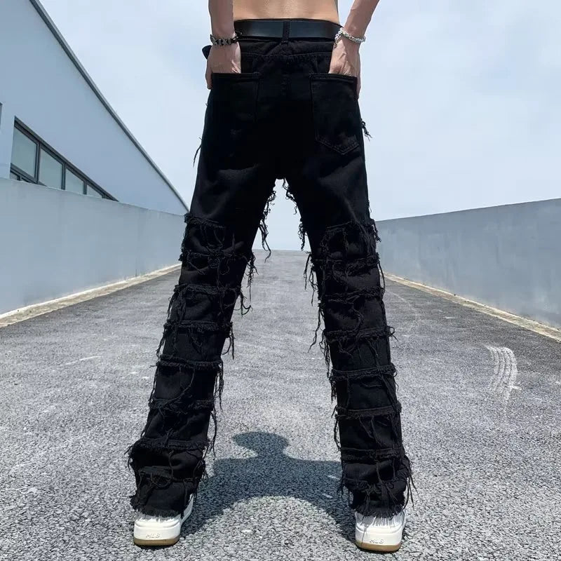 2023 men jeans Pants Hole Ripped Hip Hop Straight Vintage Denim Trousers hip-hop Retro Washed Straight Men pants y2k jeans