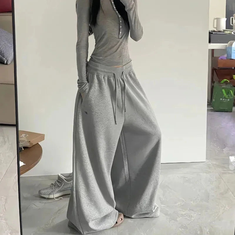 American Retro Hip-Hop Oversized Woman Black Casual Sweatpants Korean Streetwear Loose Jogging Pants High Waist Wide-Leg Pants