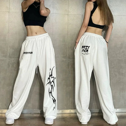 Hip Hop Women Casual Dance Sweatpants Spring Autumn Streetwear Fashion Elastic High Waist Loose Cotton Jogging Sports Trousers