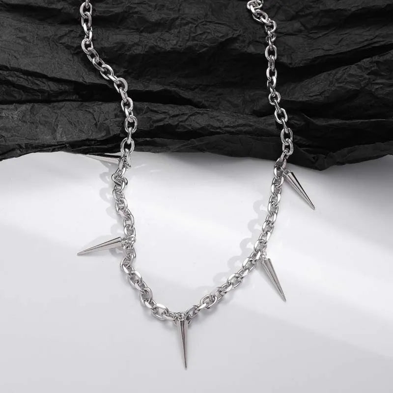 Punk Hip Hop Metal Rivet Pointed Choker Necklace for Women Men Gothic Silver Color Cross Clavicle Chain Necklace Y2K Jewelry