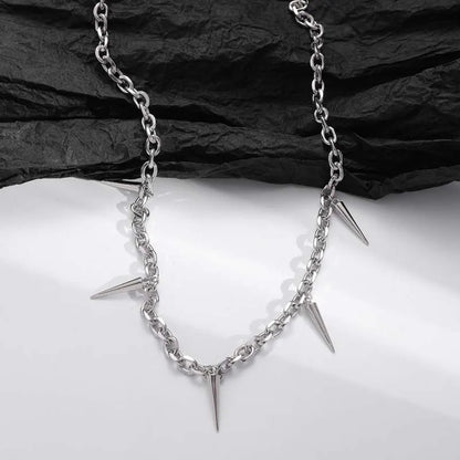 Punk Hip Hop Metal Rivet Pointed Choker Necklace for Women Men Gothic Silver Color Cross Clavicle Chain Necklace Y2K Jewelry