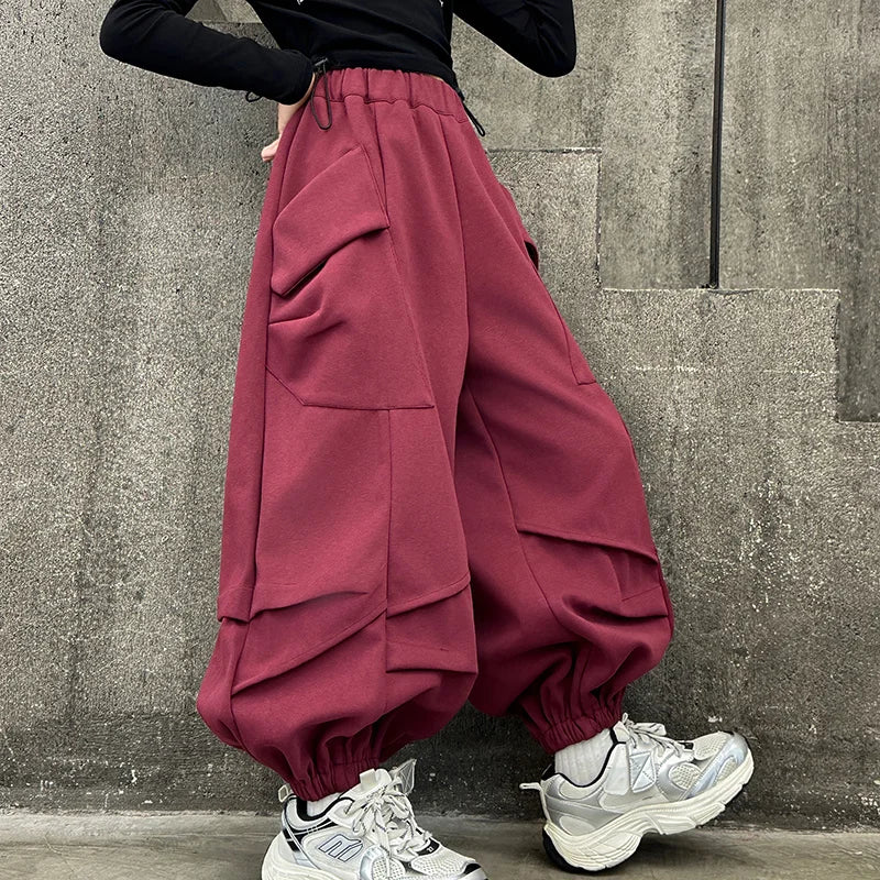 2025 Hot Sale Loose Hip-hop Pants For Girl Kids Fashion High Street Child Black Burgundy Chocolate Trousers Streewear Trackpants