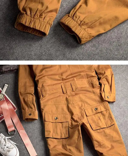 Hip Hop Workwear Pants Jumpsuit Retro Japanese Sle Men's Cuffed Long Pants Personalized Trendy Youth Loose Fit Printed