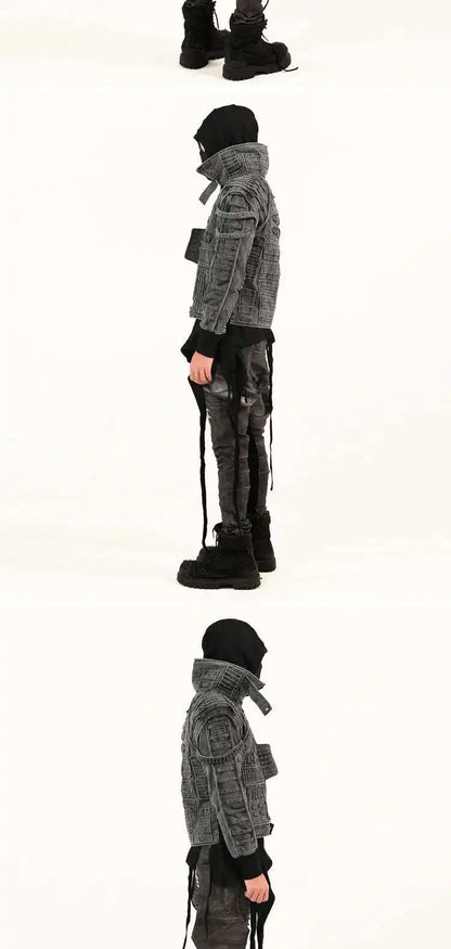 HKSH Spring Autumn Men Punk Waste Land Pleated Asymmetric Loop Vintage Washed Cotton Jacket Techwear Dark Motorcycle Coat HK4372