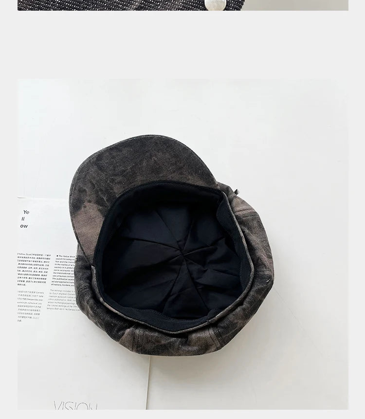 Y2K Personalized Star Sticker Rivet Design Berets Caps for Women Spring and Autumn Fashion Versatile Retro Tie-dye Newsboy Hats