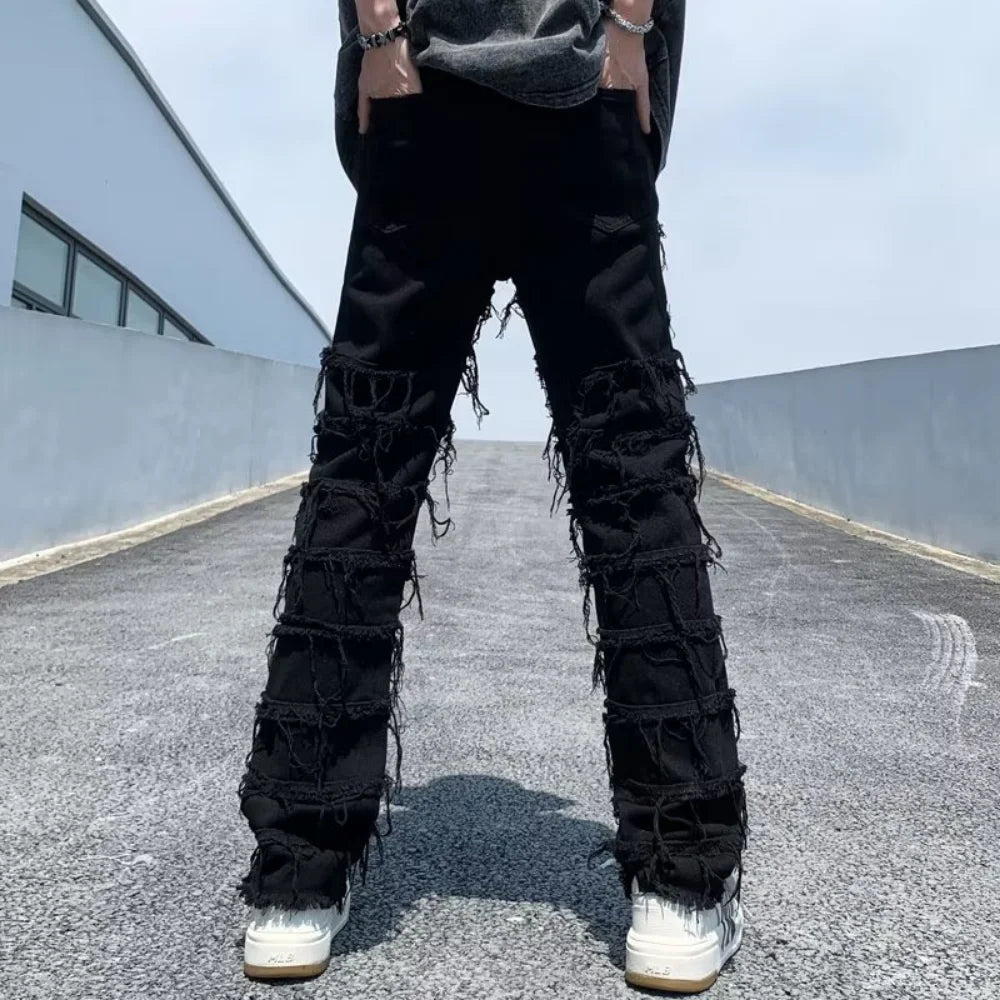 2023 men jeans Pants Hole Ripped Hip Hop Straight Vintage Denim Trousers hip-hop Retro Washed Straight Men pants y2k jeans
