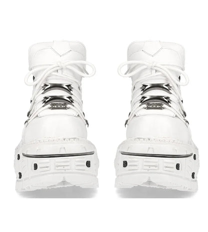 Fashion Women Motorcycle Boots Punk Thick Heel Height 8CM Flat Platform Goth Ankle Rock Boots Metal Decor Casual Sneakers