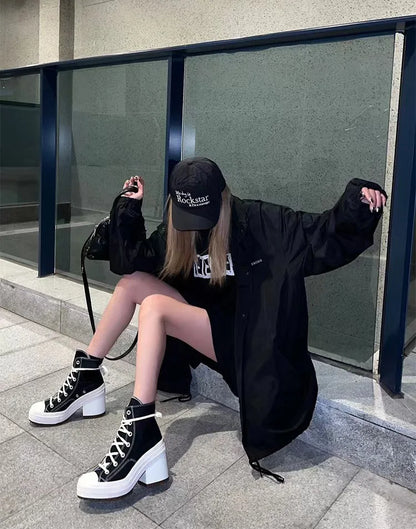 Fashionable High Top Canvas Shoes Classic Retro Casual Shoes Thick Soled Sports Shoes Height Increasing Breathable Women's Shoe