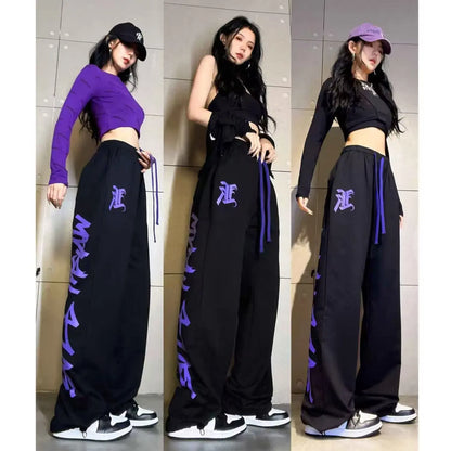 hiphop plus-size sweatpants female jazz dance dance pants American hiphop high waist wide leg drawstring casual sports pants