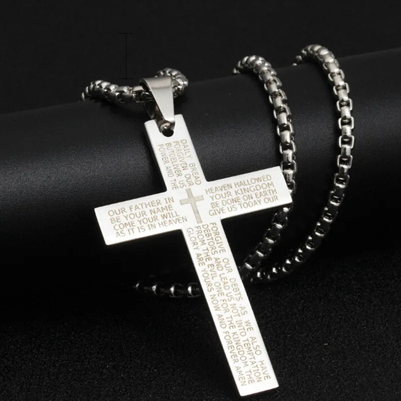 GANEMLY 316L Stainless Steel Casting Metal Cross Pendant Necklace For Men Women Punk Hip Hop Chain Collar Jewelry Waterproof
